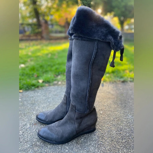 Napoleoni leather over knee wedge boots fur lined made in Italy leather sz 39 - Picture 2 of 11